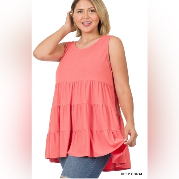 Zenana Outfitters Tops - New!LAST ONE Plus Women Coral Sleeveless Tiered Top Size 1X 2X 3X